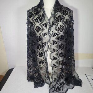 Joan Rivers Black Elegant Diamond Sequin Embellished Sheer Wrap Shawl Scarf